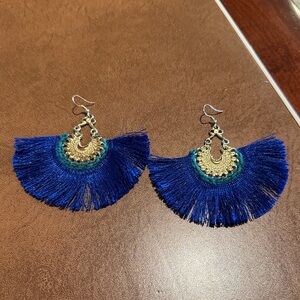 Elegant Blue and Gold Tassel Earrings